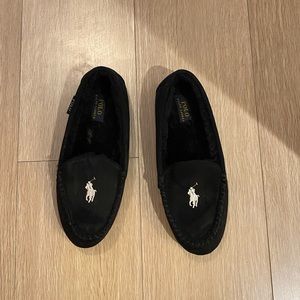 Polo Ralph Lauren Black Suede Moccasin Slippers